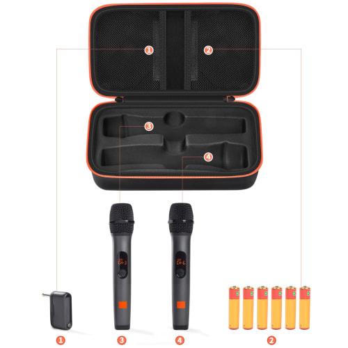 Husă microfon wireless pentru sisteme JBL Wireless 2-Mic, geantă de călătorie pentru microfoane duble portabile pentru cântat sau karaoke, include receptor, adaptor și baterii AA