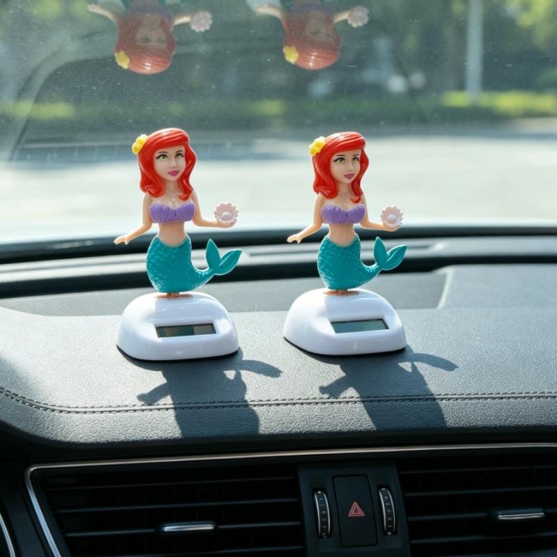 Solar-Powered Cartoon Mermaid Car Ornament - Shaking Head Decoration