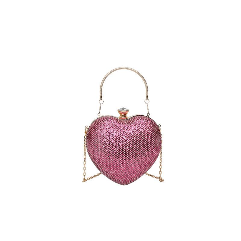 

Evening Clutch Women Shiny Handbag Heart Shape Metal Clutches Bag Fashion Chain Shoulder Crossbody Bag Luxury Lady Purse ярко-розовый