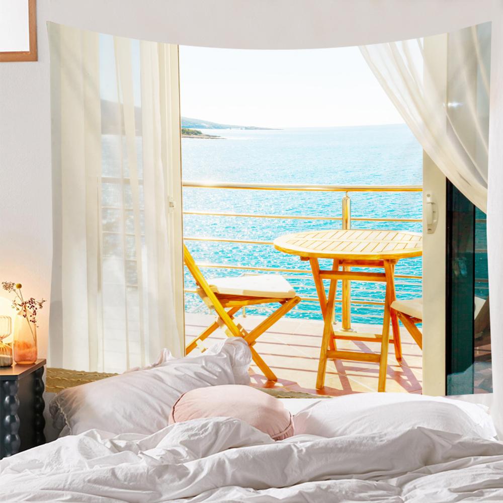 Hanging Home Decoration Wall Cloth Tapestry Imitation Window Mountain View Tapestry Sea Window Forest Wall