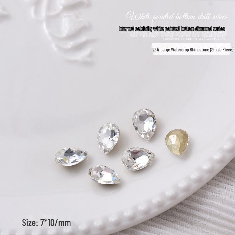 Nail Art Decorations: Transparent Pointed Rhinestones - Heart, Water Drop, Square, Butterfly Shapes