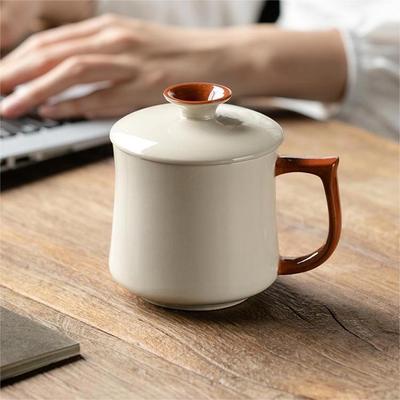 High-End Wood Ash Ceramic Teacup with Lid for Personal Use