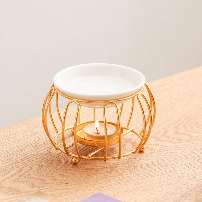 Decorative Essential Oil Burners with Hollowout Design and Ceramics Bowl Tealight Candle Holder Aromatherapies Diffuser