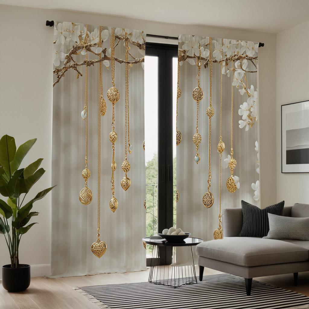 2 PZ Tende a catena in metallo di alta gamma color giallo digitale HD stile decorativo per la casa decorazione soggiorno camera da letto attraverso asta c