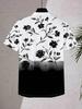 Men'S Casual Shirt with a Hawaiian Style, Featuring Black And White Floral Patterns, Short Sleeves, And a Loose Fit, Perfect for Vacation
