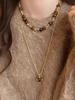 Retro Temperament Maillard Tiger's Eye Stone Pendant Necklace Women's Autumn and Winter Temperament Long Sweater Chain High-end Neck Chain