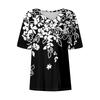 Women's T Shirt Tee Fashion Skew Collar Button-up Vintage Print Short-sleeved Top