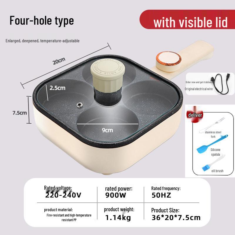 Adjustable Temp Non-Stick Egg & Burger Frying Pan: Four-Hole Multi-Functional Breakfast Machine