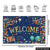 2D World Flags Welcome Backdrop with Globe and Travel Suitcase Design