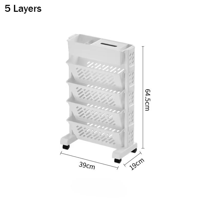 Mobile Bookshelf with Wheels Multi-layer Storage Basket Large Capacity Rotatable Removable Practical Plastic Organizer Shelfs