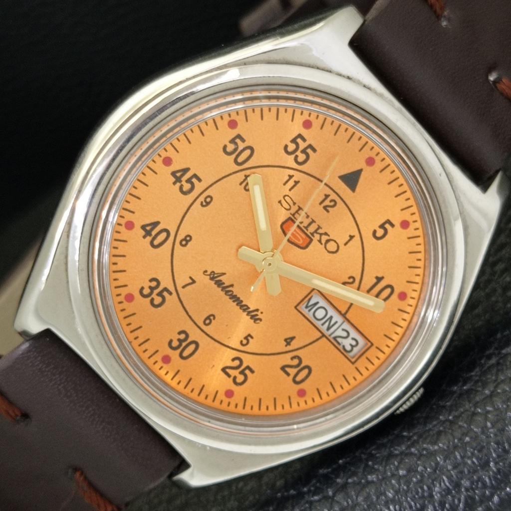 Seiko 5 AUTOMATIC JAPAN MENS 6309A VINTAGE ORANGE COLOR DIAL WATCH A701259-5 R206a-a701259