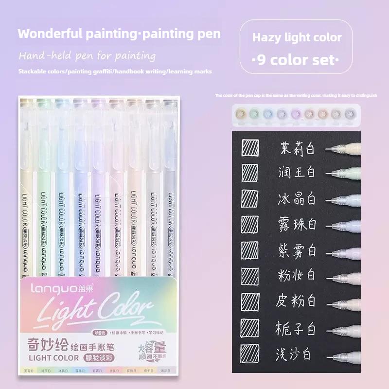 Languo 198/9 pcs/set Drawing Highlighter Morandi Gel Pen Art Markers Soft Color Painting Pen Students School Supplies Stationery