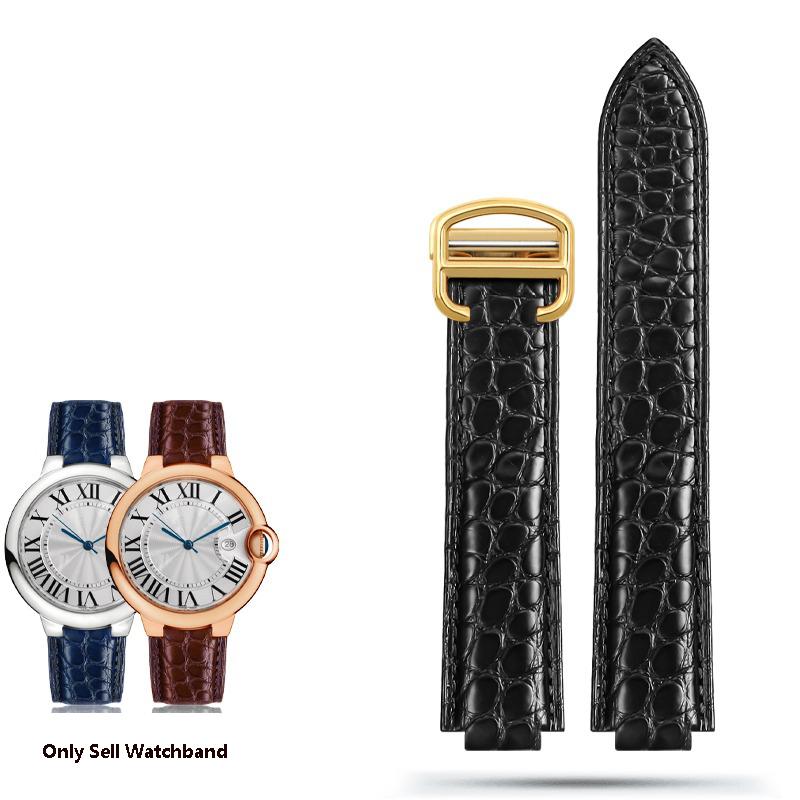 Krokodilleder Uhrenarmband für Cartier Ballon Bleu WSBB0025 W69012Z4 18-11mm 20-12mm 22-14mm Konvexes Uhrenarmband Herren Damen