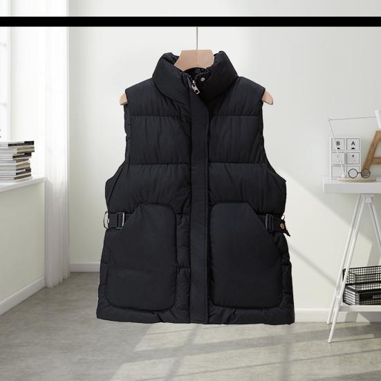 Dámská péřová vesta s vysokým límcem, bez rukávů, prošívaná bunda, ležérní vesta na zip, zimní teplý svrchní oděv s kapsami