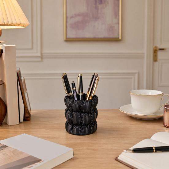 Yousheng Macaron Color Pen Holder, Cloud Pleat Design Pencil Holder, Soft Satin Compact Desktop Organizer for Pens Makeup
