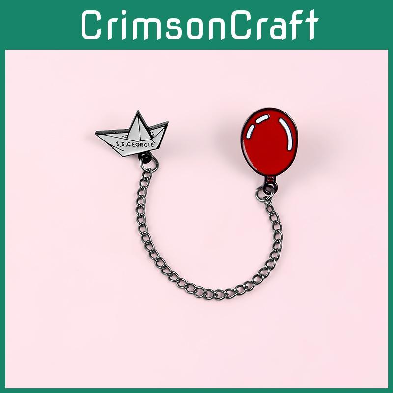 Adorable Cartoon Chain Jewelry Brooch Featuring Cute Red Balloon And Boat Design