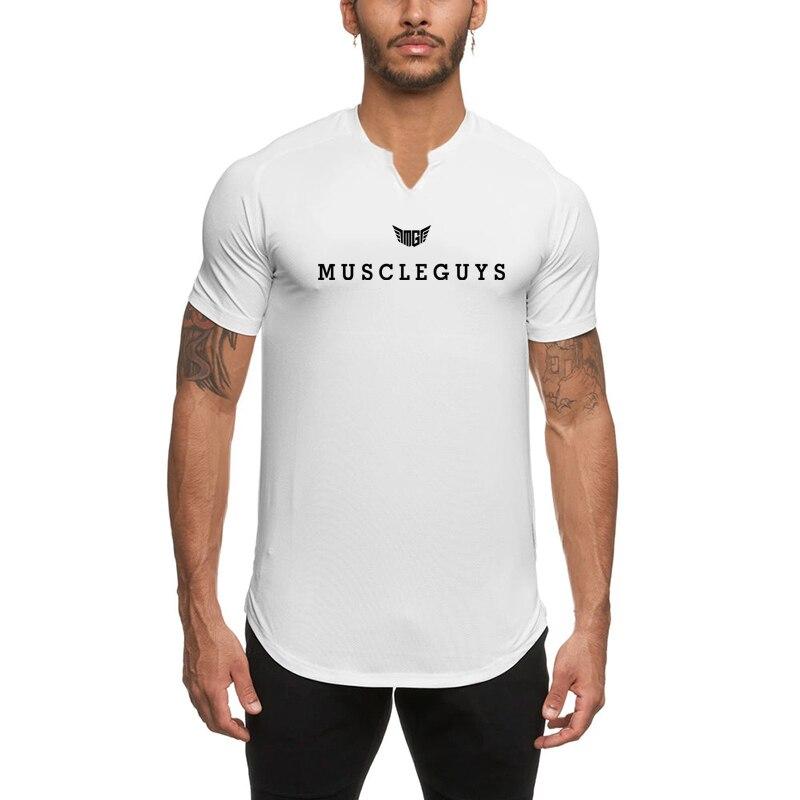 Muscleguys New Arrivals Spring and Summer V-neck Fitness Clothes Slim Fashion Short Sleeves Easy Matching