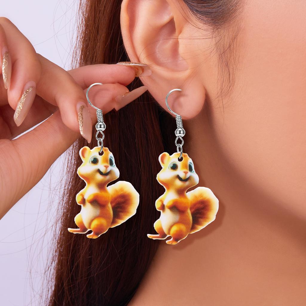 Cartoon Scarf Cat Print Acrylic Earrings for Women  Cute Squirrel Pine Cone Pendant Earrings Unique Jewelry Accessories