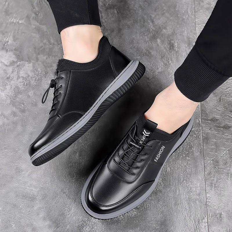 Spring new men's shoes breathable business leather shoes lace-up round head casual shoes soft sole comfortable shoes