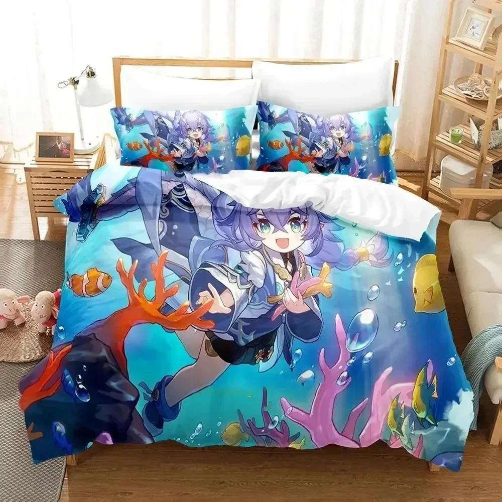 Anime Honkai Star Rail Bedding Set Duvet Cover Bed Set Quilt Cover Pillowcase Comforter King Queen Size Boys Adult Bedding Set
