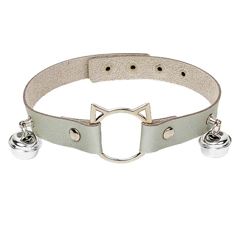 European and American personality cat head leather collar neck strap, Harajuku PU punk bell necklace jewelry performance collarbone chain