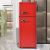 92L Double Door Refrigerator with 28L Freezer, 45dB, LED, Glass Shelves, Vegetable Compartment, Door Shelves, Red, Ideal for Kitchen/Living Room/Office