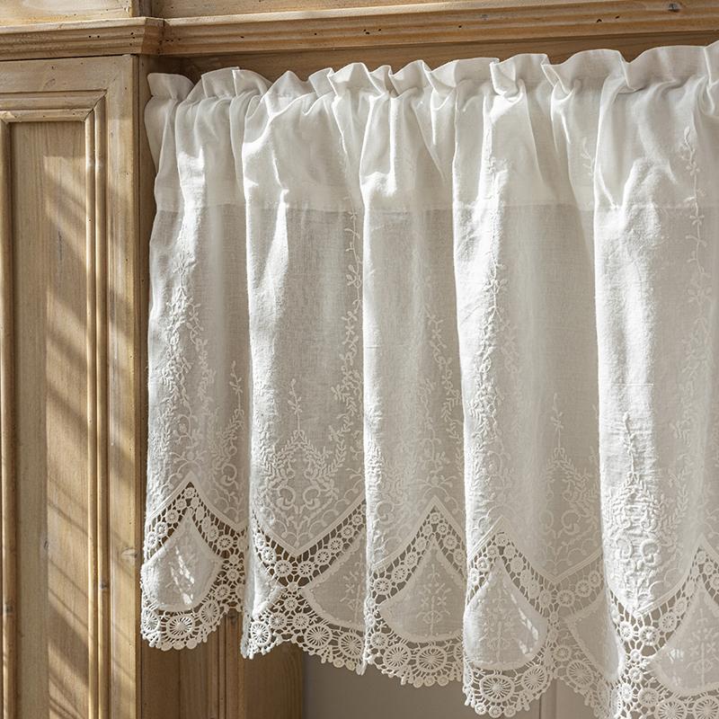 100% Cotton Vintage Embroider Fabric Blackout Short Curtains Kitchen Bedroom Bathroom Cabinet Home Decor Rod Pocket Cafe