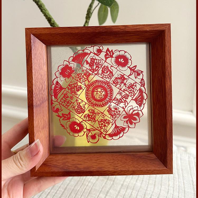 Xianci Double-Sided Transparent Frame: A4 Paper-Cut Calligraphy Fu Character Display Stand