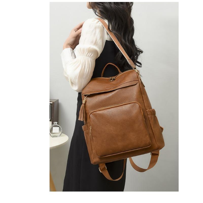 Soft Leather Backpack Vintage Texture Women Casual Backpack Large Capacity Multi-Compartment Women Backpack