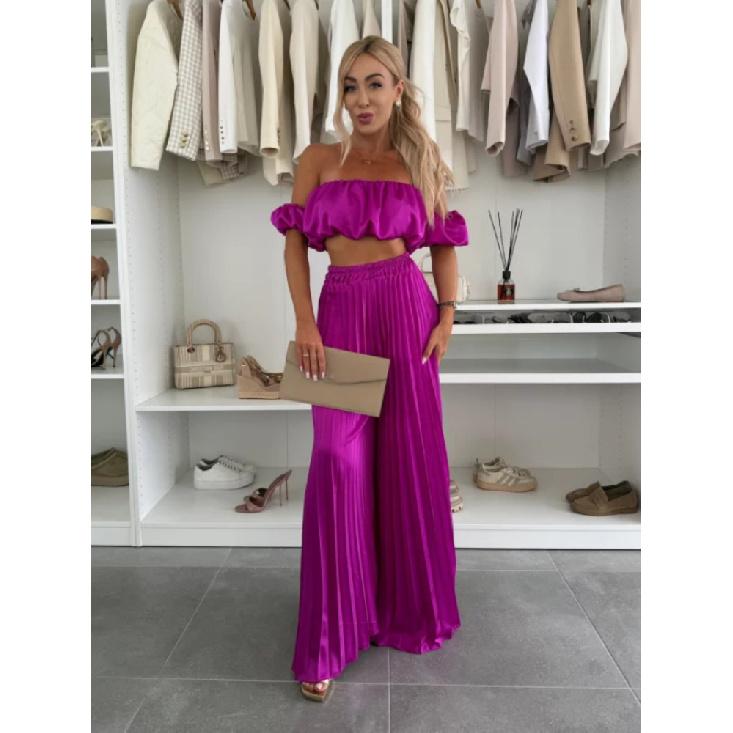 Eleganter einfarbiger Sommer-Neuzugang Damen Langarmweste und plissierte Hose Set Modisches und stilvolles Outfit