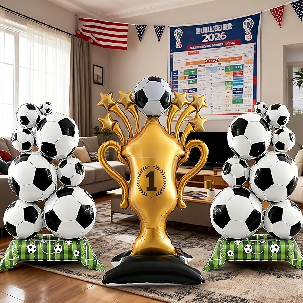 3-Pack Sports Celebration Mylar Balloons, Creative Standing Football & Golden Trophy Foil Balloon Bundle, High-Quality Metallic
