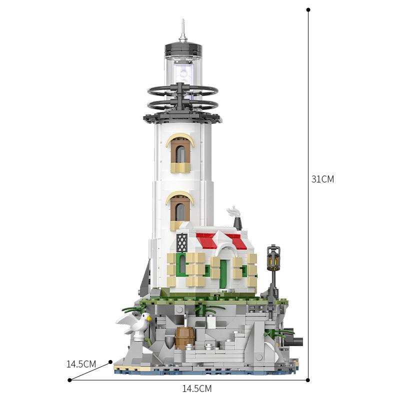1092PCS Electric Lighthouse Building Blocks Fisherman's Hut Glowing Lighthouse Assembly Bricks Desktop Ornaments Kids Toys Gifts