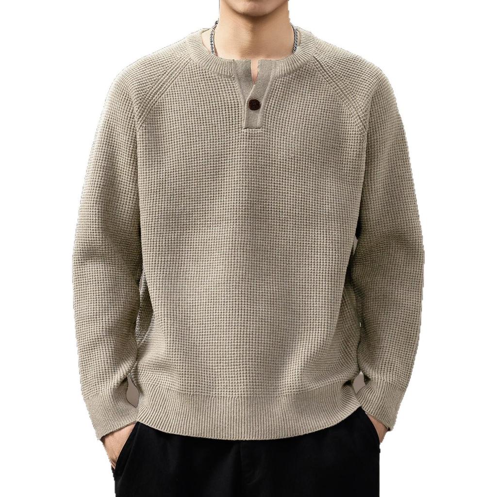 Men's High-End Retro Henley Knit Sweater - Autumn Trendy Loose Fit