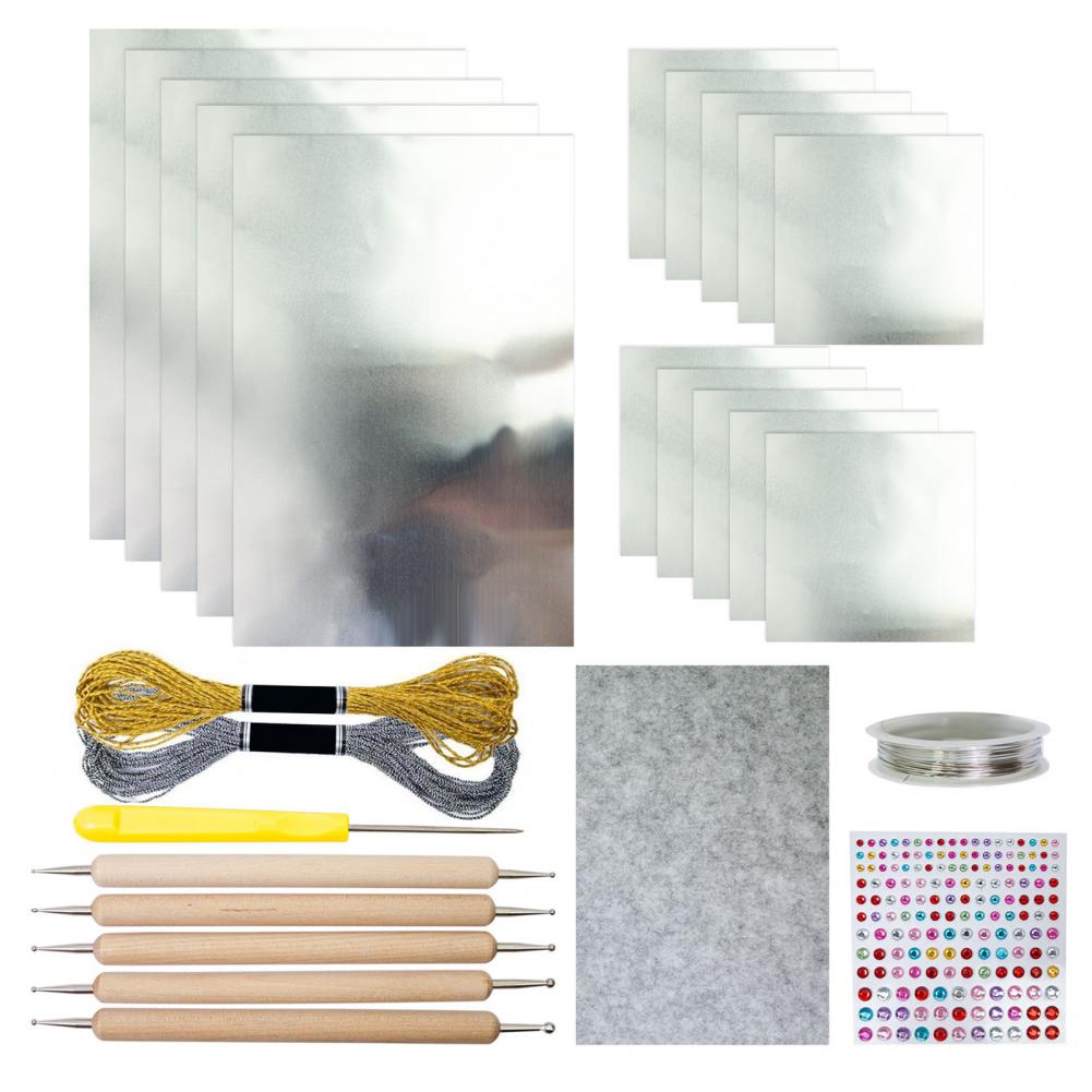 Foil Sheet Art Craft Kit Embossing Tools with Aluminum Foil Sheets Wire Rolls Stickers Foil Embossing Kit for Decoration