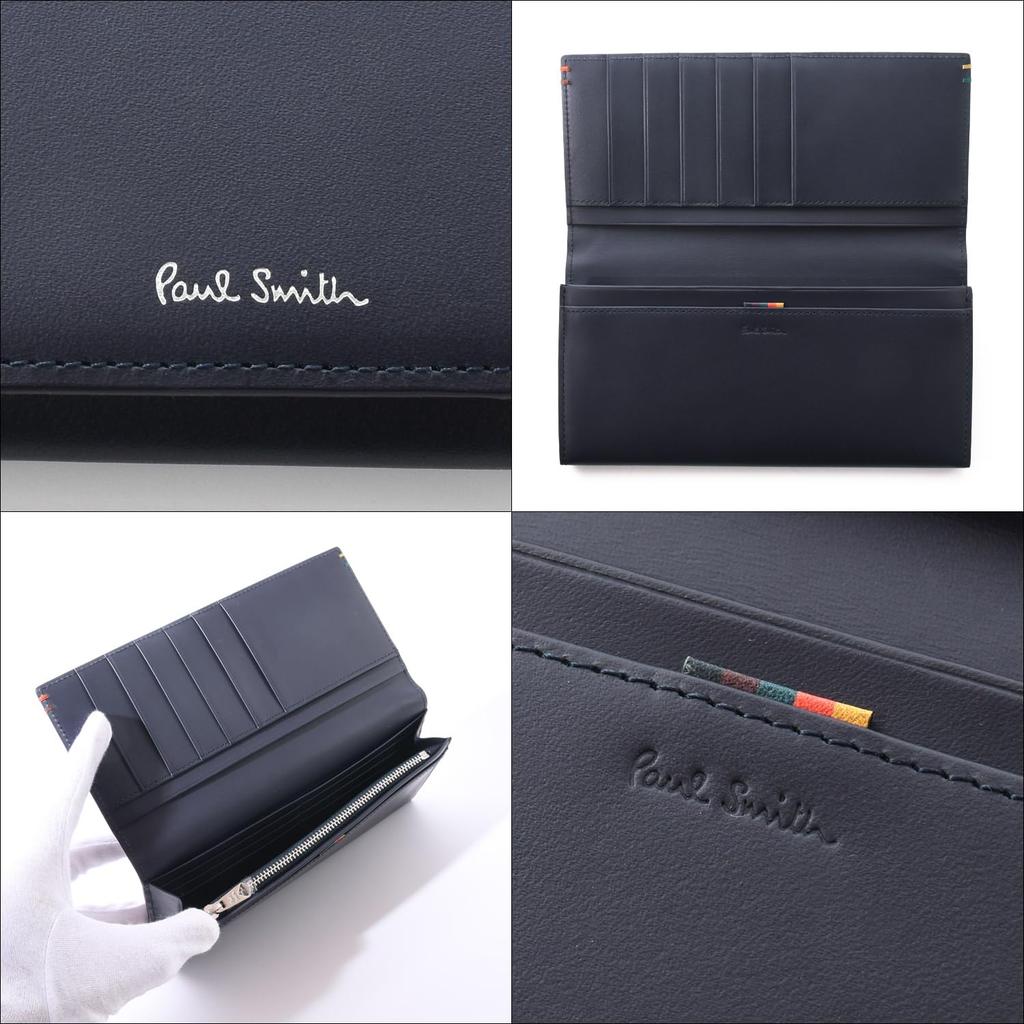 Paul Smith Highlight Stitch SS24 Long Wallet with Leather Cover and Coin 813006 P855 Purse, Navy, (No Personalization)