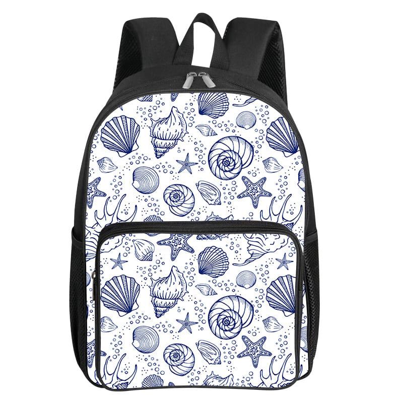 Sac à dos Carré à Poche Avant Motif Étoiles Coquillage pour Garçon et Filles Meilleurs Cadeaux Sacs d'École Dessin Animé Plat 2D pour Enfants