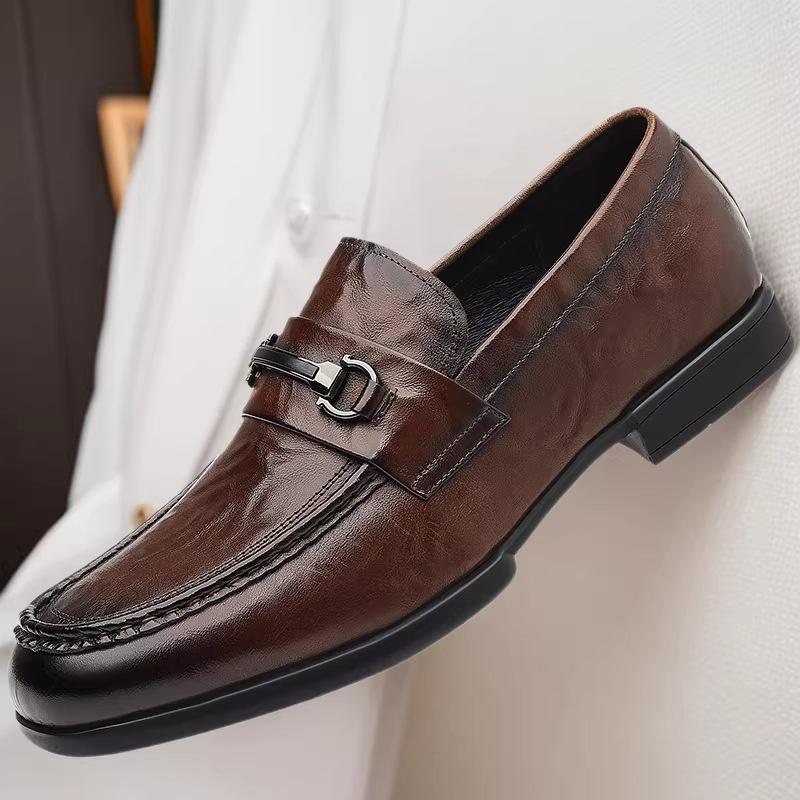 Men's British Style Cowhide Slip-On Leather Shoes - Versatile for Casual, Business & Formal Wear