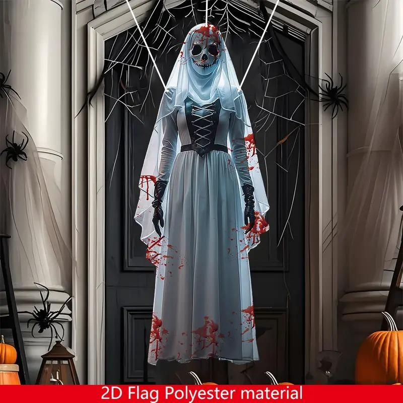 2D Halloween Horror Skull Bride Background Cloth Halloween Horror Atmosphere Haunted House Indoor and Outdoor Decoration Supplie