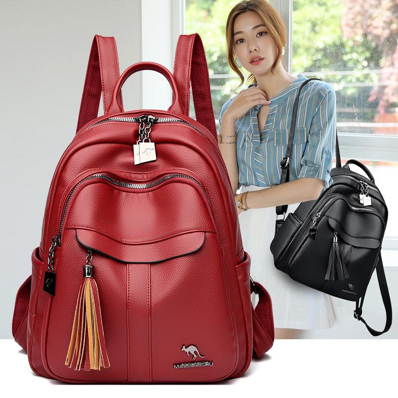 Soft Leather Fringed Backpack Women'S Fashion Casual Backpack Large Capacity Travel Bag Women'S Backpack Tide
