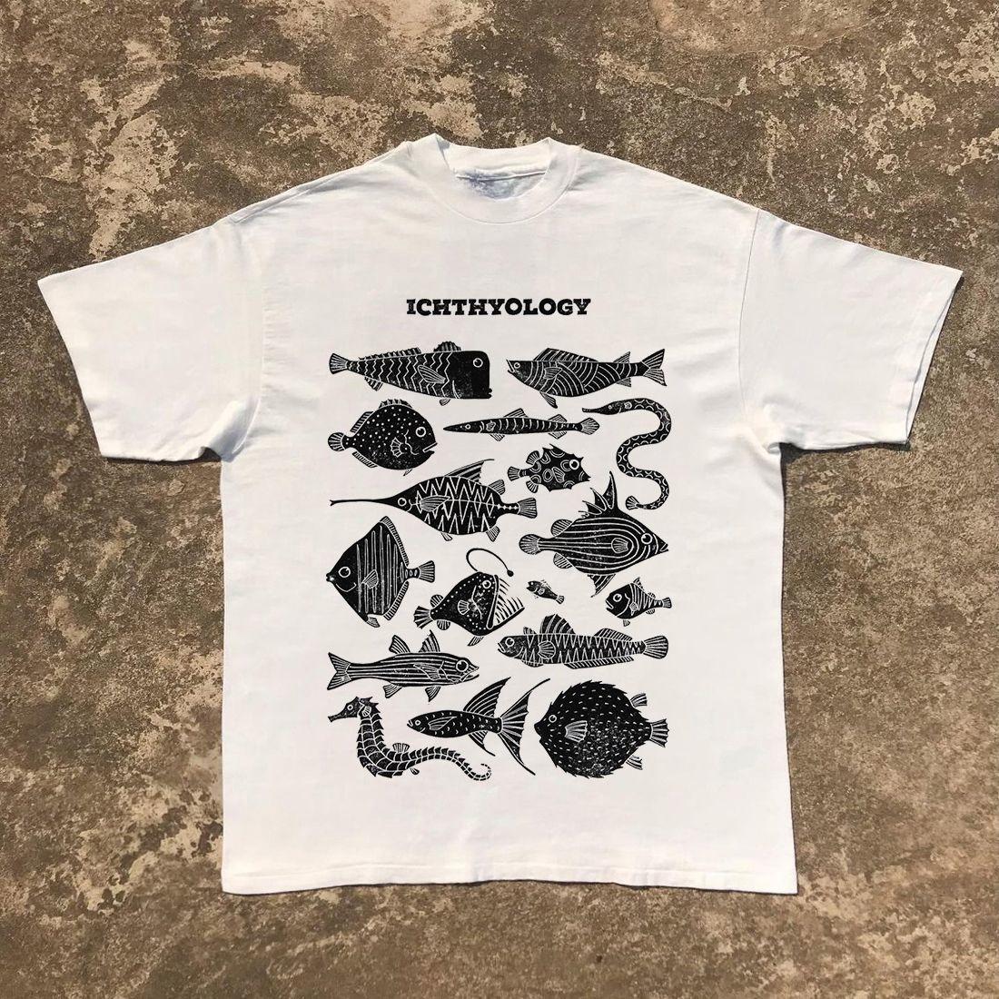Smallbatch Trendy Slimming Bestselling Printed Fish Group Pure Cotton Heavyweight XL