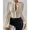 Plus Size Shirts Women Elegant Tops Fashion Lace Patchwork Lantern Sleeve Vintage Stand Hollow Out Casual Loose Blouse Women Buttons Slim Shirt 3291