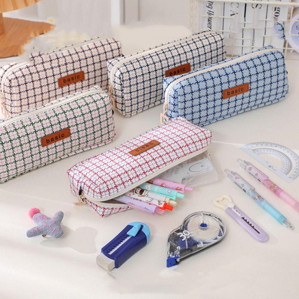 Large Capacity Cosmetic Storage Bag INS Simplicity Pen Bag Stationery Bag Woven Pencil Case Travel
