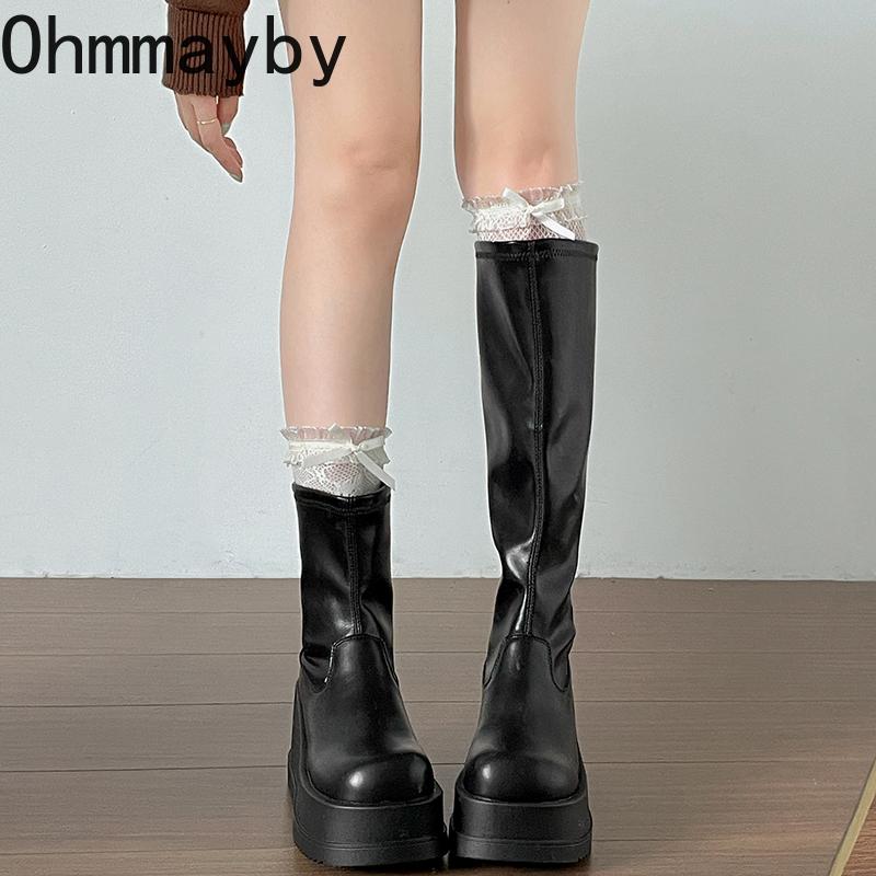 Winter Platform Wedges Heel Women Knee High Boots Fashion Back Zippers Shoes Cosy Soft Leather Long Booties