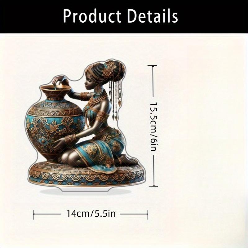 2D Flat African-Inspired Acrylic Desktop Decoration, Blue & Golden Floral Design, Suitable for wall Decoration, porch, Room, Villa, accents Home, Hall