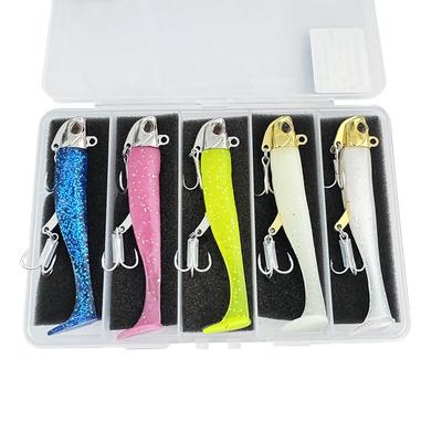Great Catch! 5-Piece Jig Head & Luminous Worm Set (Approx. 30g) with Case. Perfect for Flounder, Sea Bass, Bluefish, and Hairtail. Available In Glitte