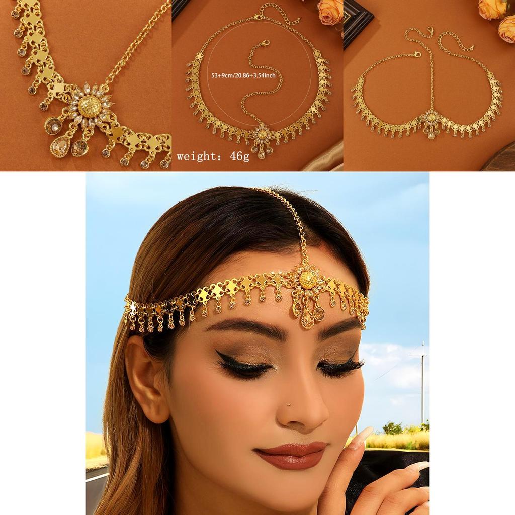Oriental Inspired Gold Alloy Head Jewelry With Embedded Crystals For Womens Accessories