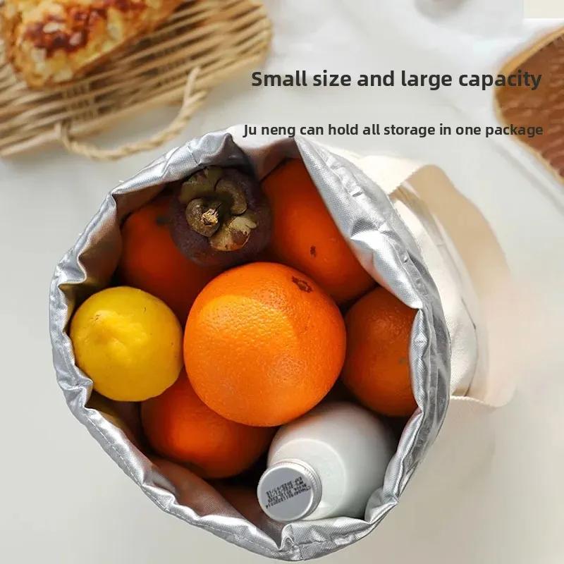 Drawstring Canvas Insulated Lunch Bag Outdoor Thicken Aluminium Foil Thermal Bento Box Tote Cooler Handbags for Office Workers