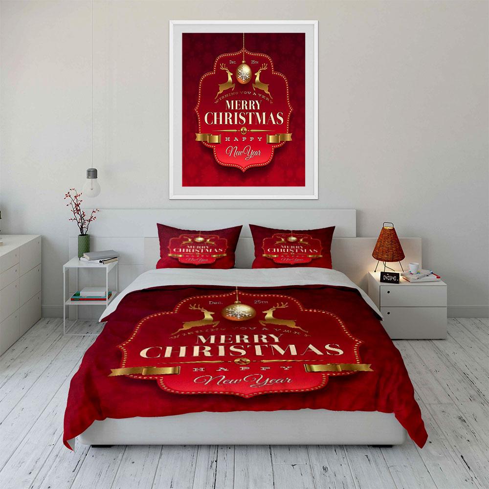 Merry Christmas Red Decoration Bedding Duvet Cover Set Duvet Cover Pillowcases (1*Duvet Cover 2*Pillowcases, without duvet insert)