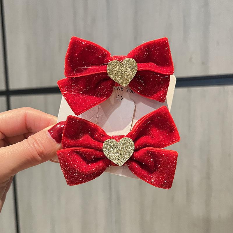 Red New Year Pearl Tassel Pompon Hair Clips for Children - Hanfu Style