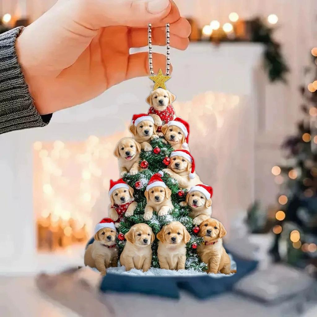 Christmas Acrylic Flat Cartoon Decorative Pendants, Christmas Tree Decorations, Car Pendant Decorations